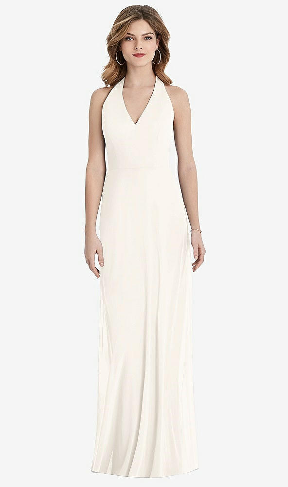 Back View - Ivory V-Neck Halter Chiffon Maxi Dress - Taryn