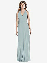 Rear View Thumbnail - Morning Sky V-Neck Halter Chiffon Maxi Dress - Taryn