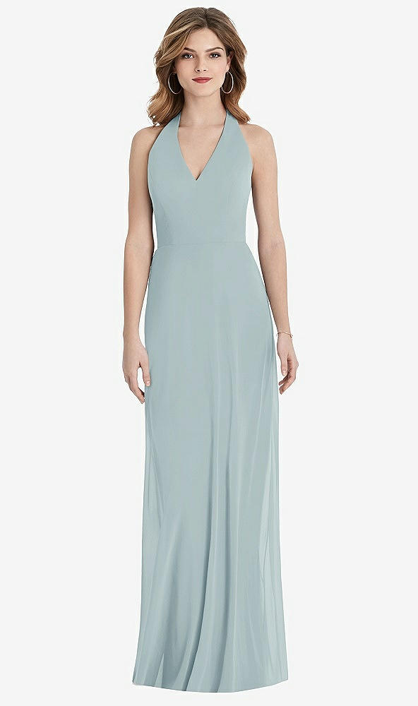 Back View - Morning Sky V-Neck Halter Chiffon Maxi Dress - Taryn