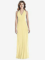 Rear View Thumbnail - Pale Yellow V-Neck Halter Chiffon Maxi Dress - Taryn