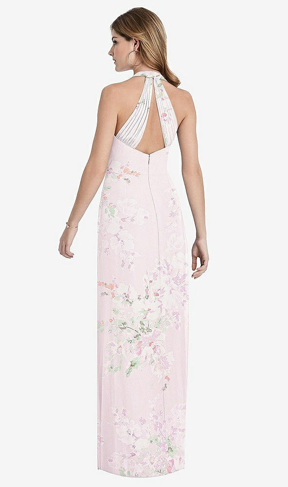 Front View - Watercolor Print V-Neck Halter Chiffon Maxi Dress - Taryn