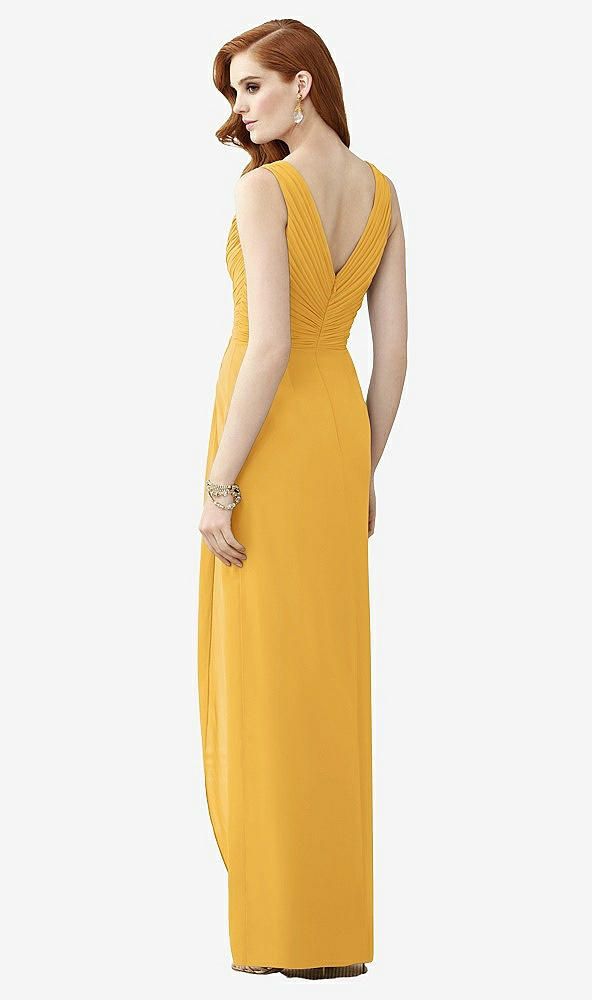Back View - NYC Yellow Sleeveless Draped Faux Wrap Maxi Dress - Dahlia