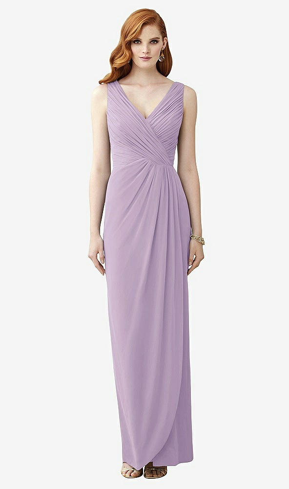 Front View - Pale Purple Sleeveless Draped Faux Wrap Maxi Dress - Dahlia