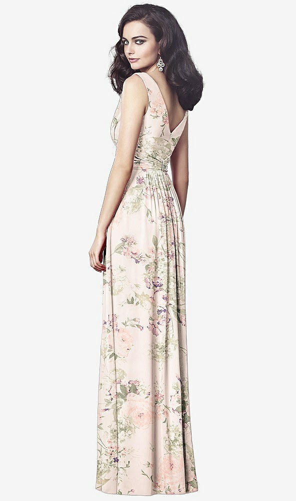 Back View - Blush Garden Draped V-Neck Shirred Chiffon Maxi Dress