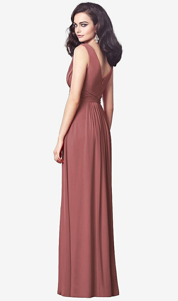 Back View - English Rose Draped V-Neck Shirred Chiffon Maxi Dress