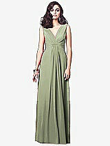 Front View Thumbnail - Sage Draped V-Neck Shirred Chiffon Maxi Dress