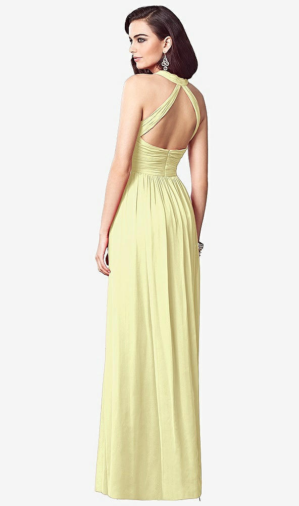 Back View - Butter Yellow Ruched Halter Open-Back Maxi Dress - Jada