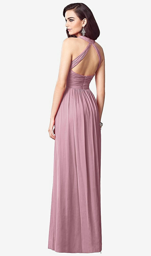 Back View - Dusty Pink Ruched Halter Open-Back Maxi Dress - Jada