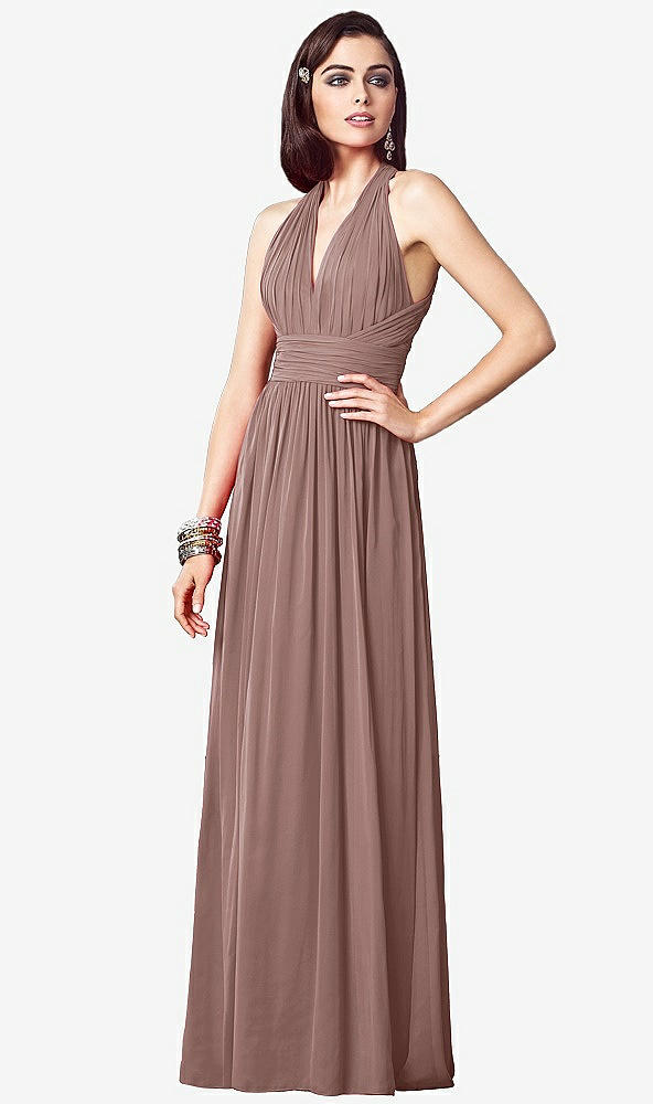 Front View - Sienna Ruched Halter Open-Back Maxi Dress - Jada