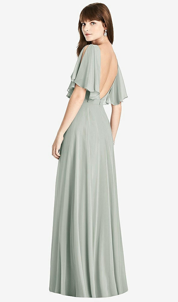 Front View - Willow Green Split Sleeve Backless Maxi Dress - Lila