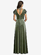Rear View Thumbnail - Sage Flutter Sleeve Velvet Maxi Dress with Pockets