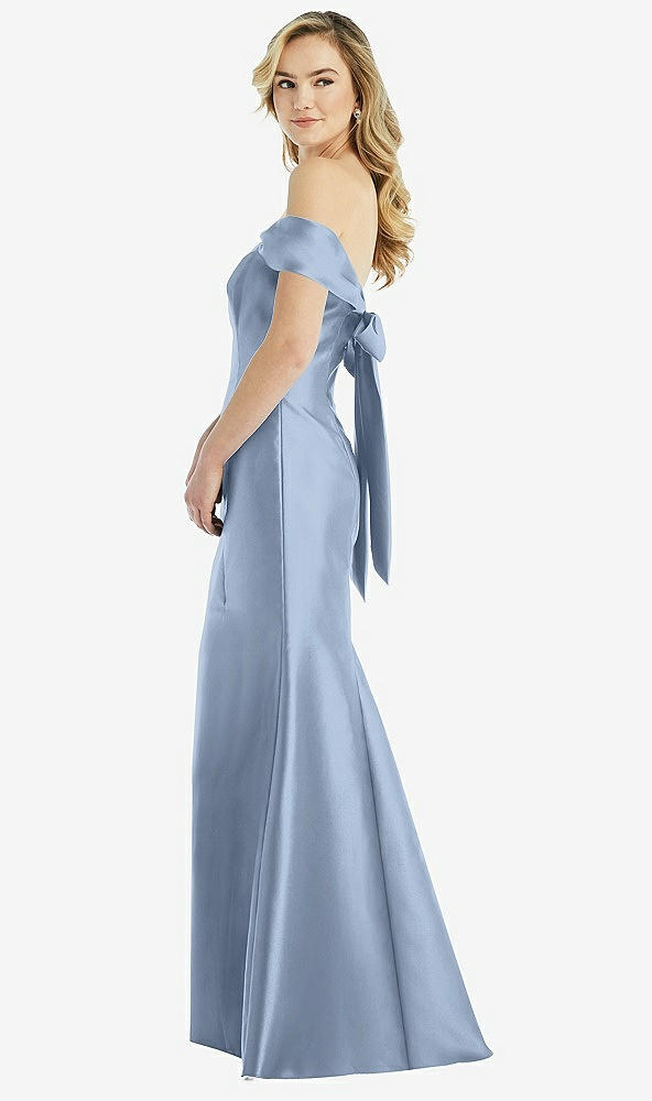 Front View - Cloudy Off-the-Shoulder Bow-Back Satin Trumpet Gown