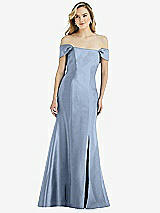 Side View Thumbnail - Cloudy Off-the-Shoulder Bow-Back Satin Trumpet Gown