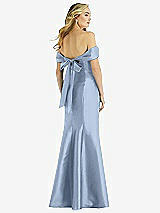 Rear View Thumbnail - Cloudy Off-the-Shoulder Bow-Back Satin Trumpet Gown