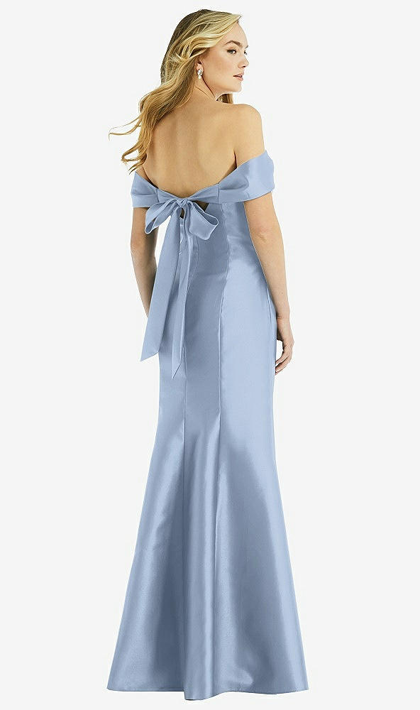 Back View - Cloudy Off-the-Shoulder Bow-Back Satin Trumpet Gown