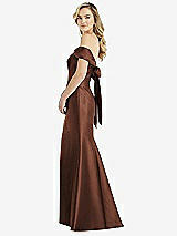 Front View Thumbnail - Cognac Off-the-Shoulder Bow-Back Satin Trumpet Gown