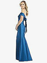 Front View Thumbnail - French Blue Off-the-Shoulder Bow-Back Satin Trumpet Gown