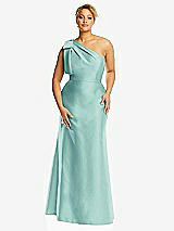 Alt View 4 Thumbnail - Coastal Bow One-Shoulder Satin Trumpet Gown