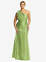 Alt View 4 Thumbnail - Mojito Bow One-Shoulder Satin Trumpet Gown