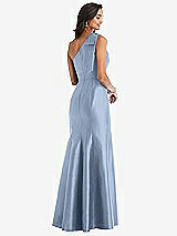 Alt View 2 Thumbnail - Cloudy Bow One-Shoulder Satin Trumpet Gown