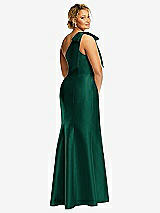 Alt View 6 Thumbnail - Hunter Green Bow One-Shoulder Satin Trumpet Gown