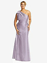 Alt View 4 Thumbnail - Lilac Haze Bow One-Shoulder Satin Trumpet Gown