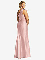 Alt View 6 Thumbnail - Rose - PANTONE Rose Quartz Bow One-Shoulder Satin Trumpet Gown