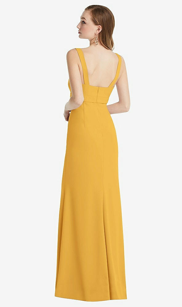 Back View - NYC Yellow Wide Strap Notch Empire Waist Dress with Front Slit