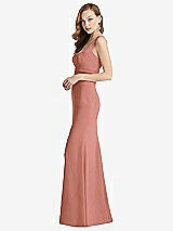 Side View Thumbnail - Desert Rose Wide Strap Notch Empire Waist Dress with Front Slit