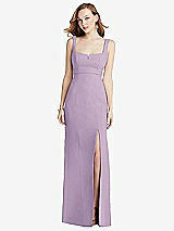 Front View Thumbnail - Pale Purple Wide Strap Notch Empire Waist Dress with Front Slit