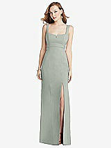 Front View Thumbnail - Willow Green Wide Strap Notch Empire Waist Dress with Front Slit