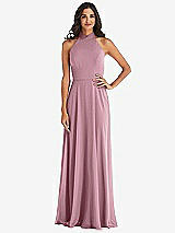 Alt View 1 Thumbnail - Dusty Pink High Neck Halter Backless Maxi Dress