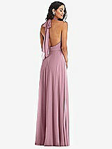 Alt View 4 Thumbnail - Dusty Pink High Neck Halter Backless Maxi Dress