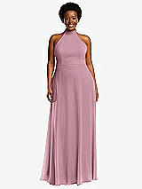 Front View Thumbnail - Dusty Pink High Neck Halter Backless Maxi Dress