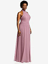 Side View Thumbnail - Dusty Pink High Neck Halter Backless Maxi Dress