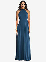 Alt View 2 Thumbnail - Dusk Blue High Neck Halter Backless Maxi Dress