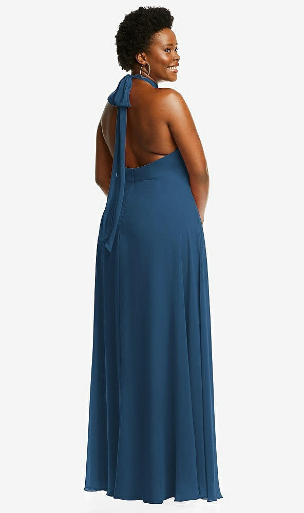 Back View - Dusk Blue High Neck Halter Backless Maxi Dress