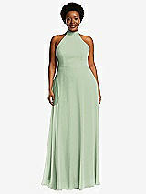 Front View Thumbnail - Celadon High Neck Halter Backless Maxi Dress