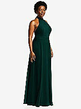 Side View Thumbnail - Evergreen High Neck Halter Backless Maxi Dress