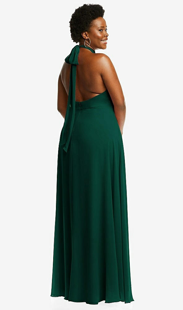 Back View - Hunter Green High Neck Halter Backless Maxi Dress