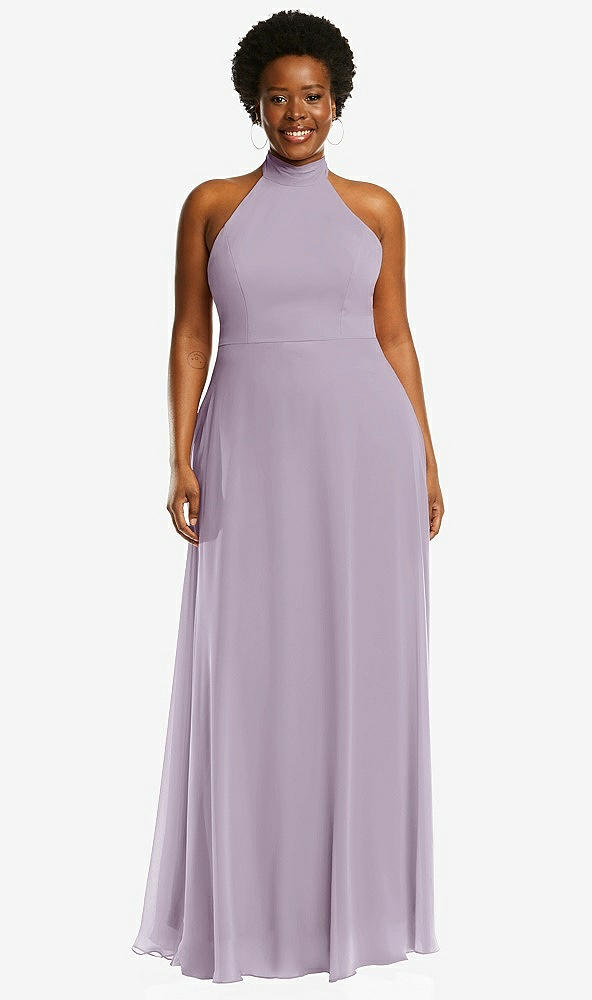 Front View - Lilac Haze High Neck Halter Backless Maxi Dress