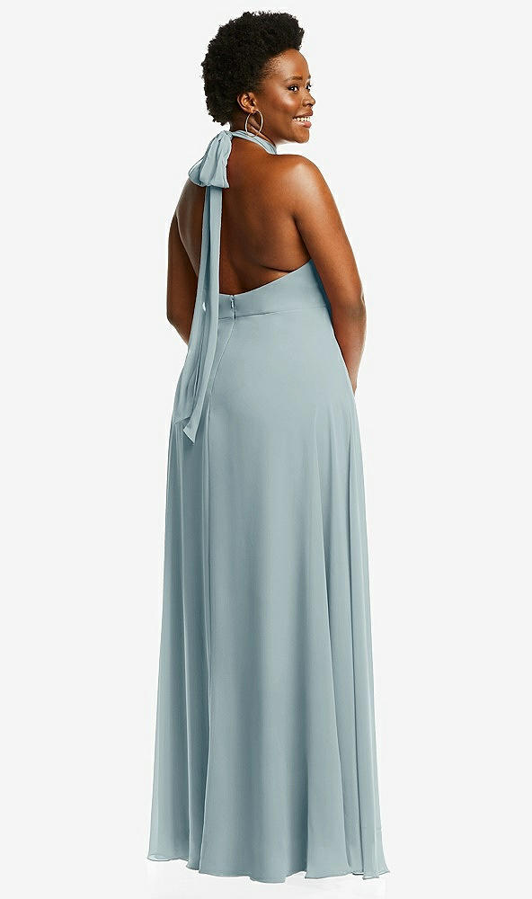 Back View - Morning Sky High Neck Halter Backless Maxi Dress