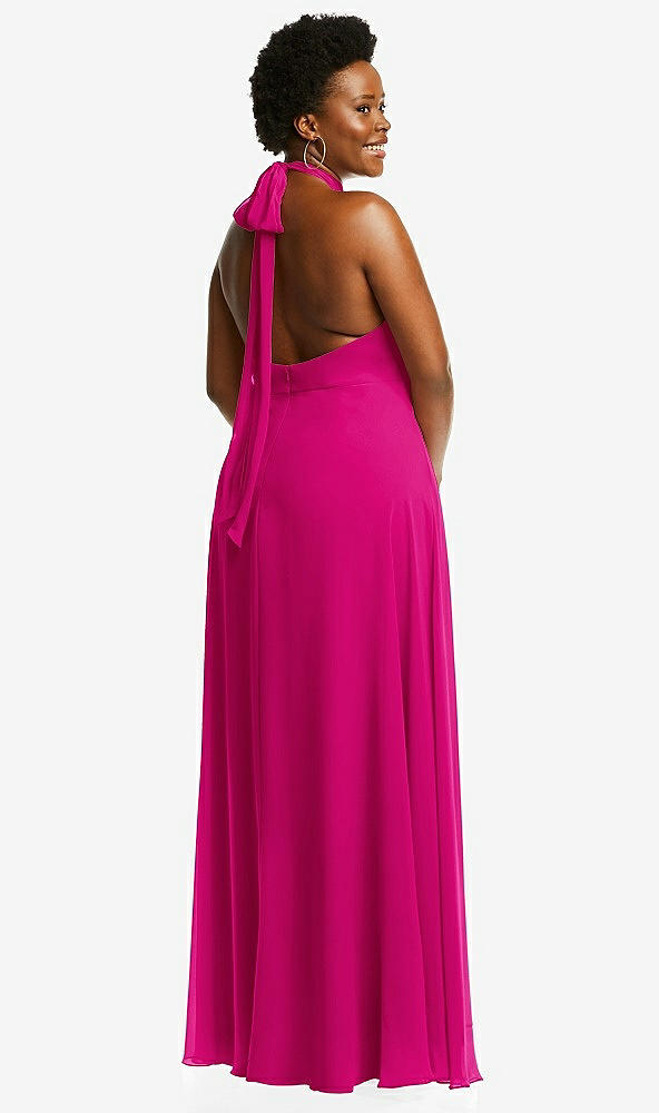 Back View - Think Pink High Neck Halter Backless Maxi Dress