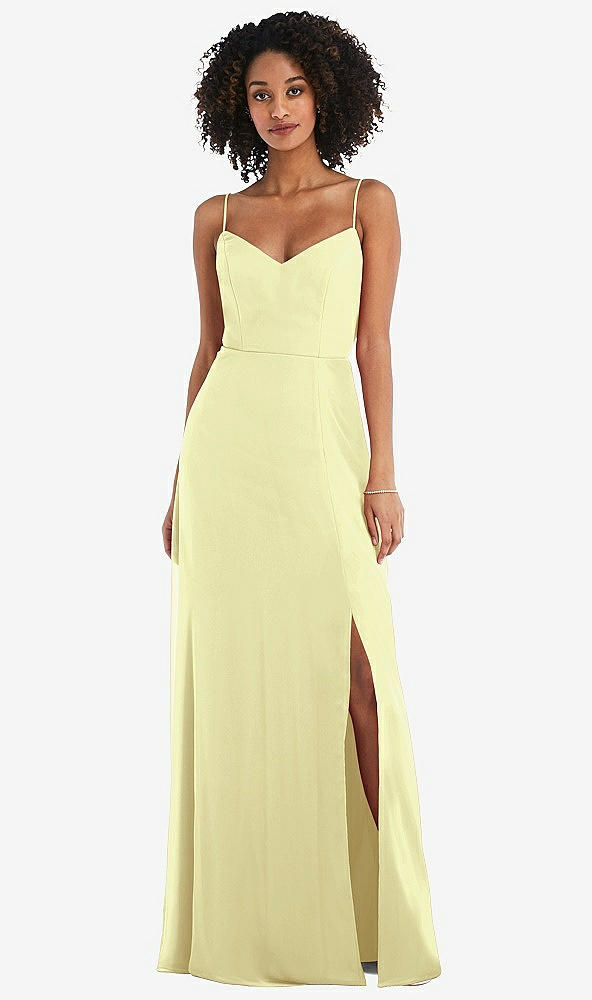 Front View - Butter Yellow Tie-Back Cutout Maxi Dress with Front Slit