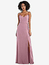 Front View Thumbnail - Dusty Pink Tie-Back Cutout Maxi Dress with Front Slit