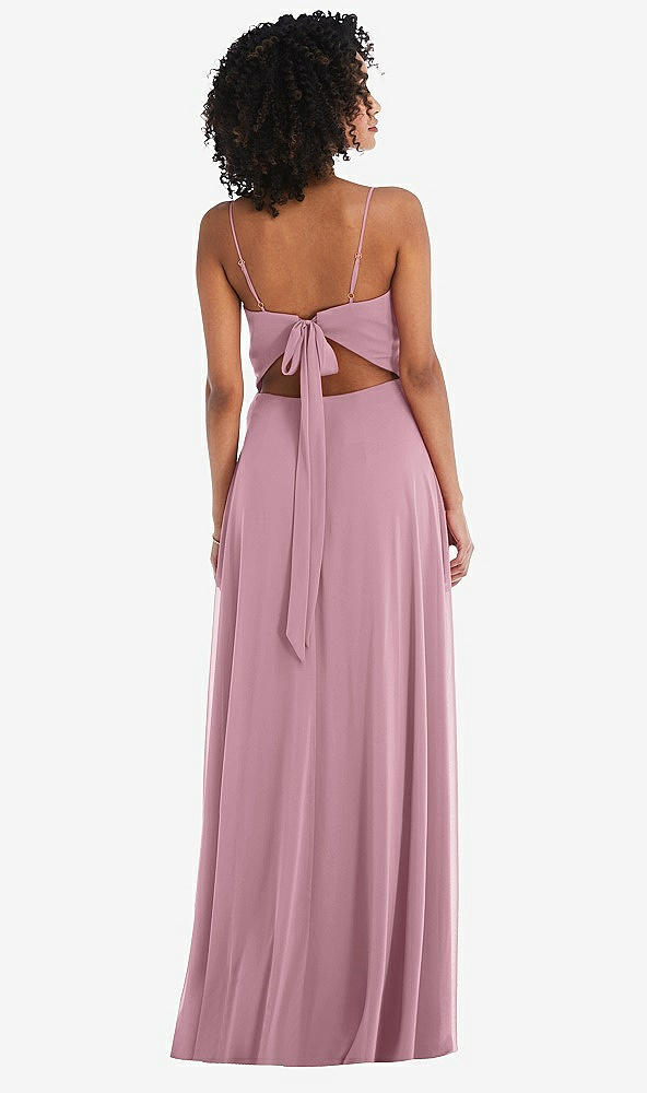 Back View - Dusty Pink Tie-Back Cutout Maxi Dress with Front Slit