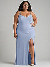 Alt View 1 Thumbnail - Sky Blue Tie-Back Cutout Maxi Dress with Front Slit