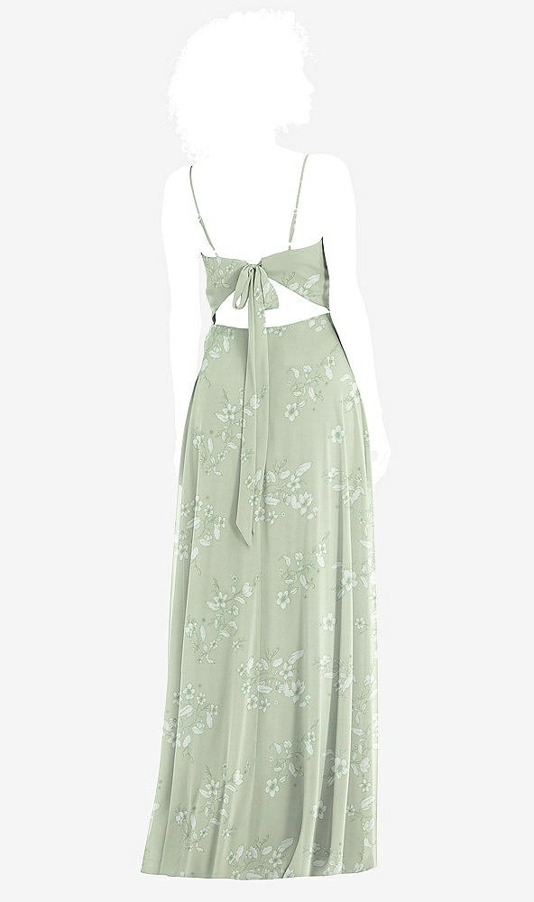 Back View - Vintage Primrose Sage Tie-Back Cutout Maxi Dress with Front Slit