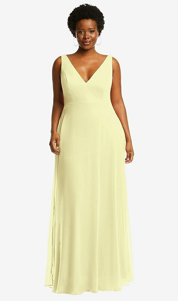 Front View - Butter Yellow Deep V-Neck Chiffon Maxi Dress