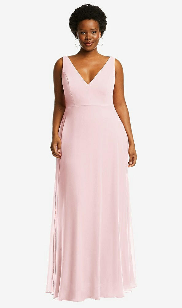 Front View - Ballet Pink Deep V-Neck Chiffon Maxi Dress